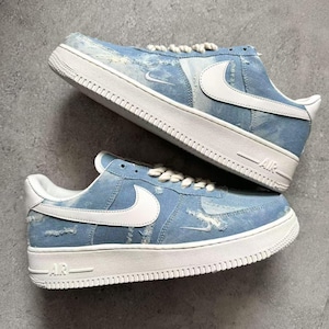 Custom Denim AF1 Sneakers, Handcrafted Jean Texture Air Force 1 Shoes, Unique Gift for Men & Women, Handmade Streetwear Sneakers