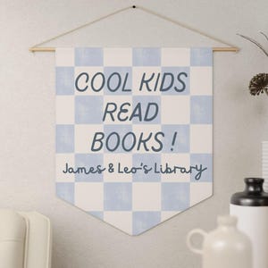 Cool Kids Read Books Custom Names Canvas Wall Flag for Kid Room Reading Corner Decor Kid Shared Room Reading Sign for Classroom Reading Nook