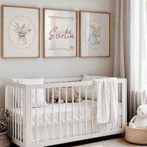 Aangepaste naam kinderkamer muurkunst voor babymeisje vintage print set van 3 Victoriaanse kinderkamer decor initialen print voor meisjeskamer afdrukbaar decor