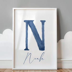Navy Blue Nursery Name Sign for Boy Room Personalized Letter Print for Kid Monogramed Wall Decor Printable Initials Wall Art for Nursery