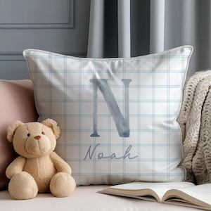Blue Nursery Boy Name Pillow Initial Throw Pillow Personalized Baby Boy Gift for Newborn Grandson Gift Cushion Customized Nursery Decor Boy