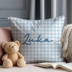 Personalized Baby Nursery Pillow Monogrammed Blue Boy Initial Throw Pillow Custom Name Cushion for Kid Customized Gift from Grandparents