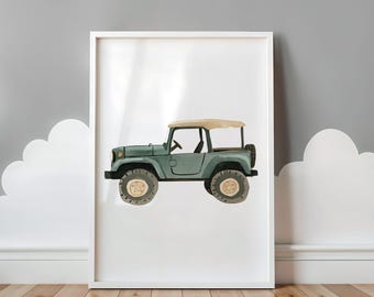 Toddler Boy Bedroom Decor Safari Adventure Nursery Wall Art Boy Room Green Off Road Car Print SUV Printable Art for Little Explorer Gift