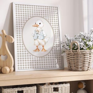 Duckling Theme Nursery Farm Animal Decor for Baby Girl Vintage Nursery Decor Cottagecore Baby Room Print Gingham Nursery Art for Girl