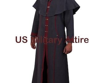 Men’s Wizard Costume for Halloween, Warlock Dark Grey Wool Cosplay
