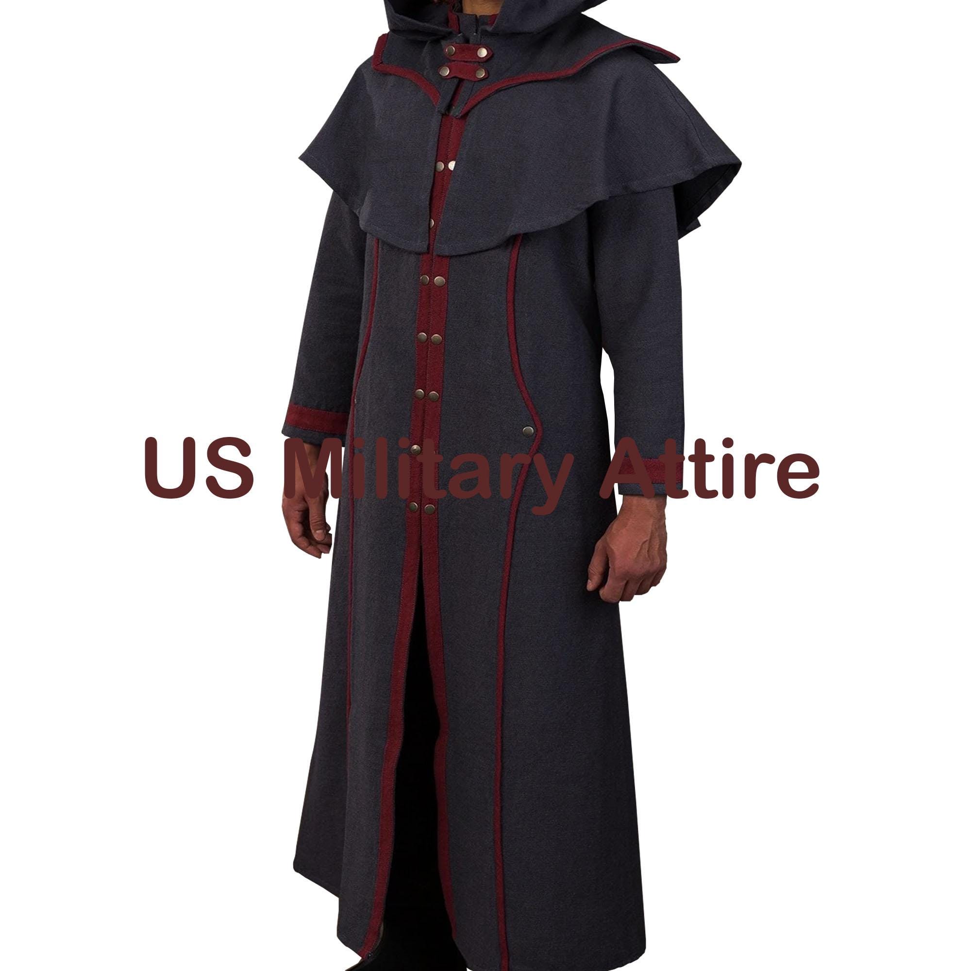 Men's Wizard Costume for Halloween, Warlock Dark Grey Wool Cosplay