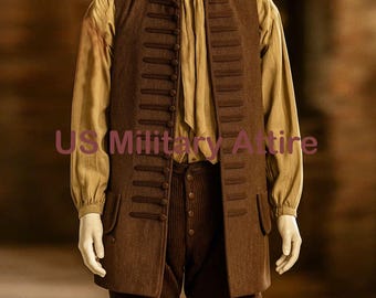 Dark Brown Wool Pirate Captain Vest: Renaissance Cosplay Waistcoat