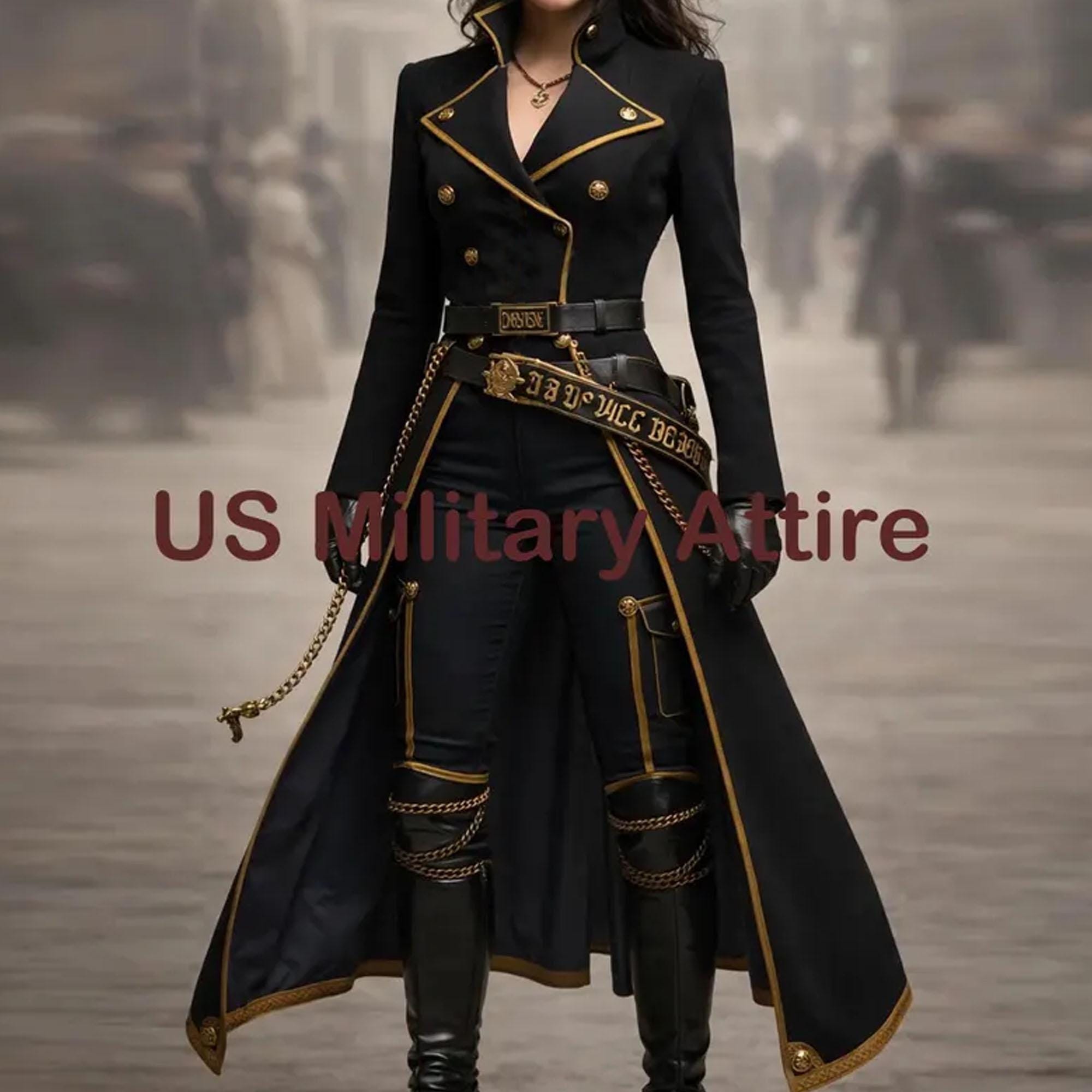 Women Trench Coats Gothic Punk Style Steampunk Coats Tuxedo Black Gothic Victori