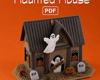 Haunted House Candy Box Pattern PDF, Halloween Plastic Canvas Pattern, Trick or Treat Box, Halloween House Decor