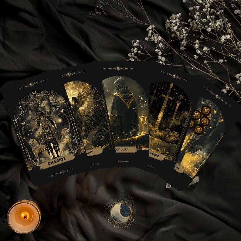 Celestial Black & Gold Tarot Deck | Printable 78 Cards - Etsy