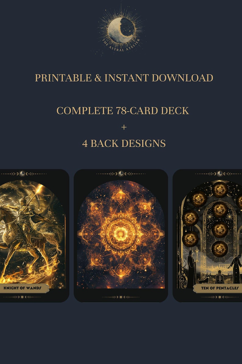 Celestial Black & Gold Tarot Deck | Printable 78 Cards - Etsy