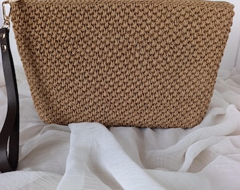 Handgemachte gehäkelte Clutch Tasche aus Papierseil,