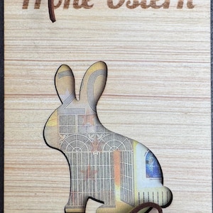 Geldkarte Ostergeschenk – “Frohe Ostern” mit Hasenmotiv Farbe Birke Hell