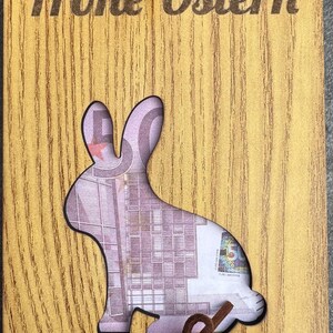 Geldkarte Ostergeschenk – “Frohe Ostern” mit Hasenmotiv Farbe Eiche Natur