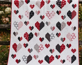 Heart Parade Quilt Pattern PDF | Valentine  Quilt | Modern Scrappy Hearts | Baby Throw Bed