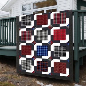 Plaid Keepsakes Quilt Pattern – Cozy  Patchwork , PDF Quilting Pattern, Modern Rustic  Instant Download