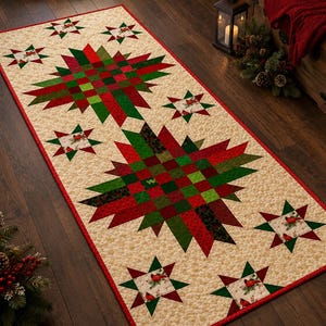Christmas Cardinal Table Runner Pattern, Quilted Patchwork PDF, Holiday Red Bird Sewing, Instant Download