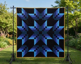 Blue Nova-quiltpatroon pdf, modern geometrisch, handgemaakt patroon, digitale download, voor beginners