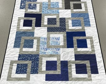 Blue Quilt Pattern PDF – Modern Floating Windows Quilt