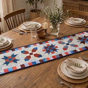 Americana Star Quilt Tischläufer Handgemacht Patchwork Dekor 45 x 166 cm