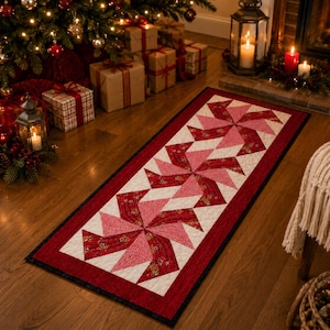 Christmas Pinwheel PDF Pattern | Festive Table Runner | Holiday Patchwork Decor | Instant Download