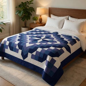 Modernt mosaikmönster för quilt, geometrisk lapptäcksdesign (PDF-nedladdning) handgjort, enkelt för nybörjare