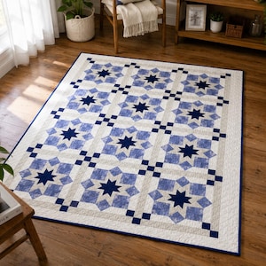 Blue Horizon Stars Quilt Pattern | Beginner Friendly Quilt| Instant Download |