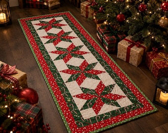 Christmas Candy Star Table Runner Quilt Pattern | Beginner Friendly (20" x 68") (PDF Download)