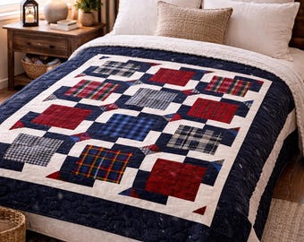 Wzór na kołdrę w kratę – Przytulny patchwork, Wzór pikowania w formacie PDF, Nowoczesny rustykalny do pobrania natychmiast