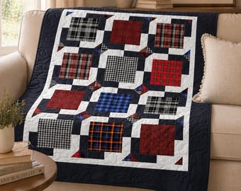 Patrón de edredón Plaid Keepsakes: patchwork acogedor, patrón de acolchado en PDF, descarga instantánea rústica moderna