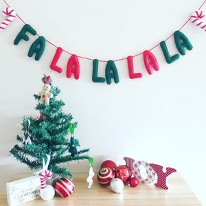 Felt Christmas garland, home decorations, fa la la la la, tree decor, wall hanging, happy holidays decor