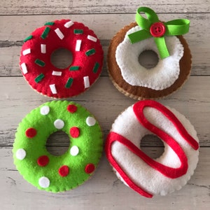 Felt food donuts, pretend play doughnuts, Christmas play set, small world kitchen, imaginative gifts for kids