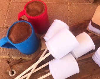 Felt food marshmallows on a stick, pretend play camping, campfire, imagination play