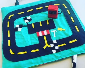 Fold up and carry along race track play mat - racing cars imagination play