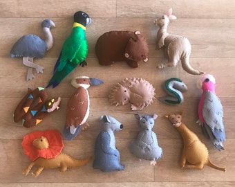 Felt Aussie Animals, Australian fauna, soft toy gift, Australiana plush handheld characters, interactive learning, pretend play