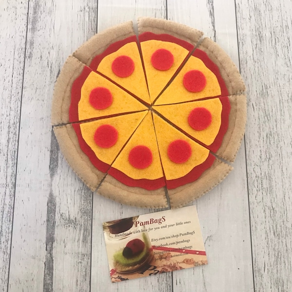 Fractions pizza, pretend play food, mathematics learning tools, learn fractions, felt pizza slices