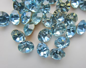 36 Vintage Light Blue Faceted Crystal Rhinestones with Copper Foil Backs, 6mm Round