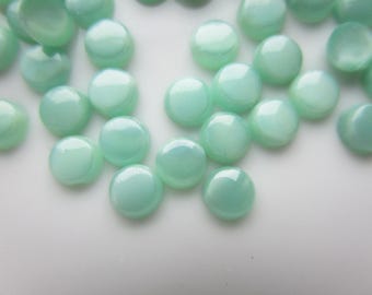 60 Vintage Seafoam Green Moonstone Glass Cabochons, 5mm Round