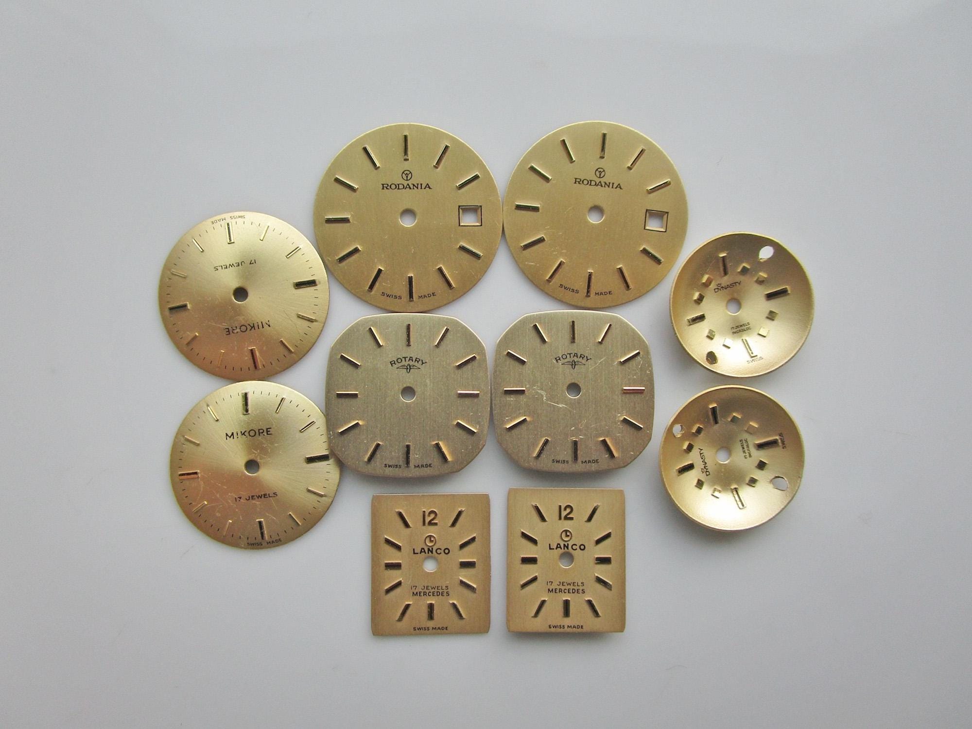 10 Vintage Brass Watch Faces, Mixed Lot Matched Pairs