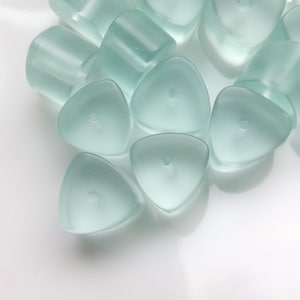 32 Translucent Aqua Glass Beads, 10mm x 7mm Chunky Triangle