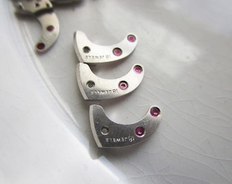 25 Vintage Watch Parts, Rhodium-plated Brass with Ruby Glass Jewels, 10mm x 6mm
