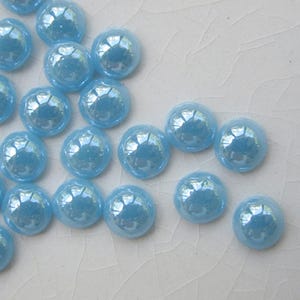 48 Vintage Light Blue Glass Cabochons with Pearl Luster, 4.5mm Round