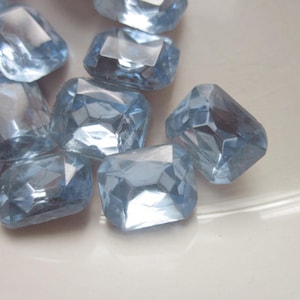 18 Vintage Ice Blue Glass Rhinestones with Gold Foil Backs, 11mm x 8mm Octagon