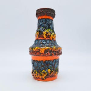 Zeldzame Scheurich Vaas - Midden Eeuws West Germany Keramiek - Vintage Lava Regenboog Decor - Serienummer 209-18