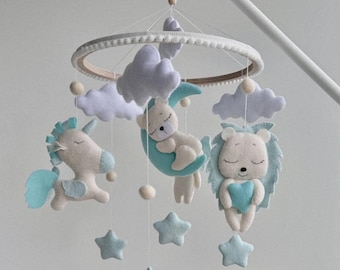 Baby Boys Star Teddy Theme Hand Crocheted Baby Cot Nursery Mobile