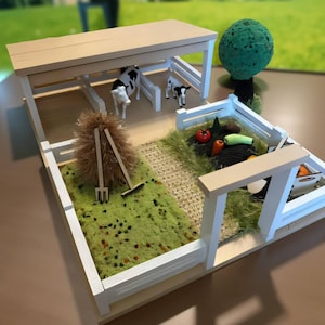Montessori Farm Play Set | Waldorf Sensory Toy |Wooden Pretend Play Farm | Mini Vegetable Garden | Open-Ended Toy for Kids pretend play farm