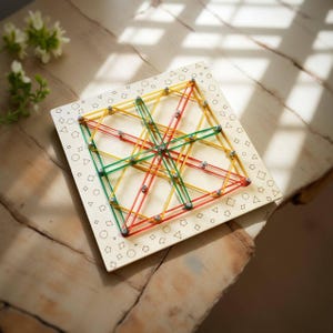 Montessori Geoboard | Wooden Math Board with Rubber Bands | Educational Toy for Kids | Fine Motor Skills Geometry Learning math toy learning