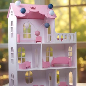 Wooden Dollhouse, Handmade Dollhouse, Pastel Dollhouse, Eco Friendly Dollhouse, Wooden Toy, Gift for Kids, Wooden Playhouse