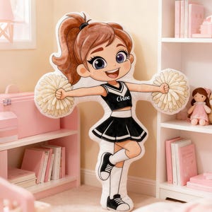 Personalized Cheerleader Pillow: Custom Uniform & Pom Poms, Cheer Plush, Cheerleading, Cheer Competition, Sport Team Gift