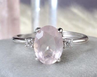 Natural Rose Quartz Ring Sterling Silver Rose Gold Gift for her Anniversary Gift Birthday Gift for Mum Sister Daughter friend